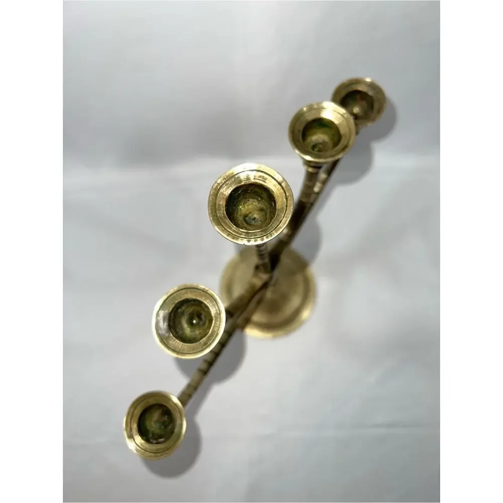 Vintage Brass 5-Arm Candelabra Candle Holder Patina Candelabrum Centerpiece